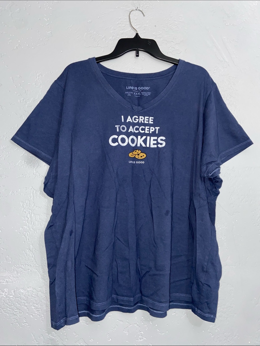 Life Is Good Crusher Tee Navy Short Sleeve Tee “I Agree to Accept Cookies" XXXL